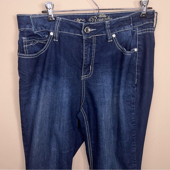 Size 12 Royalty Brand Blue Denim Jeans Western Boot Cut Rhinestone Pockets - Picture 4 of 13